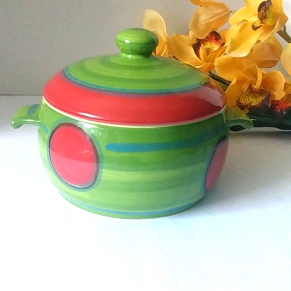 GAIL PITTMAN VINTAGE SIGNED CERAMIC STOCK POT RETRO RED DOT SERIES POTTERY